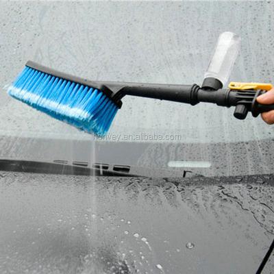 China ABS+PVC Car Wash Brush With Long Handle Water Flow Foam Switch Retractable Bottle Car Cleaning Soft-bristle for sale