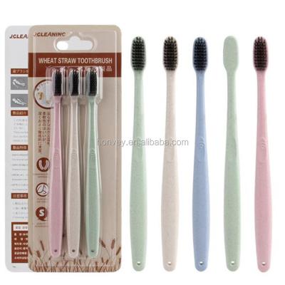 China Home 3 Pcs / Straw Toothbrush Travel Bamboo Charcoal Toothbrush Tongue Dental Cleaner Soft Toothbrush Spell Wheat for sale