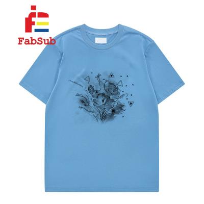 China Custom Short Blue Color Round Sleeve Logo Factory 100% White T-shirt Floral Printing Shirt Men's Breathable Cotton T-shirt Unisex T-shirt for sale