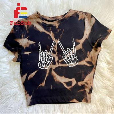 China Breathable Crop Top Short Sleeve Tie Dye Printed Polyester T Shirts Womens 190gsm Best Price For Custom Printing for sale