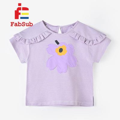 China Factory Price Shirt DIY LOGO Girl Short Sleeve Plaid Solid Color Plaid Collar Kids Breathable Ruffled Shirt for sale