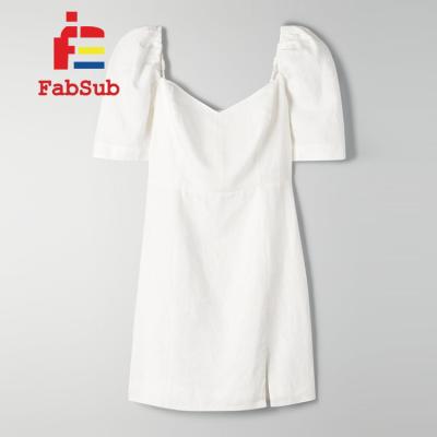 China 2022 Fashion Vestido OEM Summer Women Dress White Color Square Collar Cotton Puff Sleeve Ladies Breathable Elegant Casual Outfits for sale