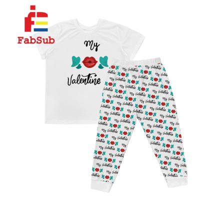 China Blank Logo Baby Pajamas Sublimation Shirt Custom Promotion Gift For Valentine's Day Kids Sleepwear Unisex Breathable Polyester for sale