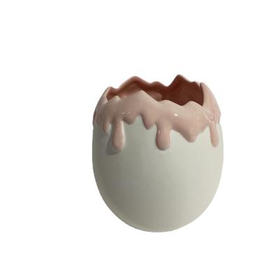 China Easter Decoration Egg Shape Ceramic Pot For Easter Holiday for sale