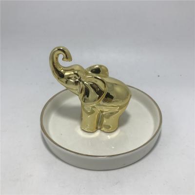 China Porcelain Gold Plating Elephant Jewelry Dish Ceramic Jewelry Display Tray for sale