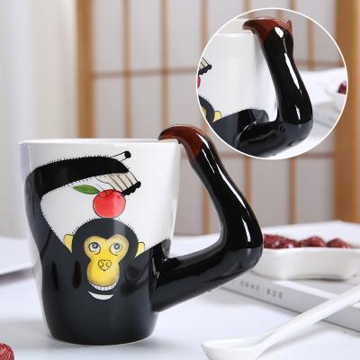 China Orangutan Disposable Handle Ceramic Animal Designed Coffee Water Cup for sale