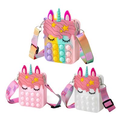 China Kids Gift Zipper Rainbow Unicorn School Shoulder Bag for Girls Wiggle Kids Jump Sling Bag Pop Bag Unicorn for sale