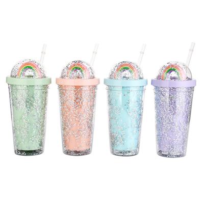 China 2021 New Healthy And Safety Summer Cartoon Straw Double-Layer Plastic Food Grade Ice Cream Hot-selling Colorful Cup for sale