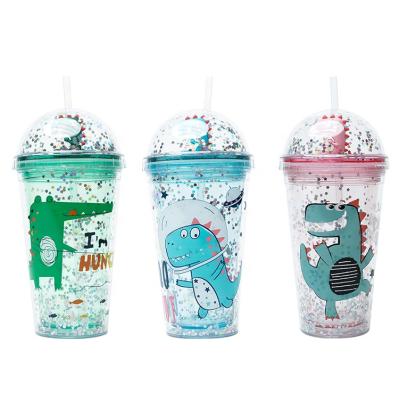 China Cute Transparent High Quality Star Best Selling Plastic Straw Water Cup Glitter Healthy And Safe Double-Layer Cartoon And Safety From Amazon Factory for sale