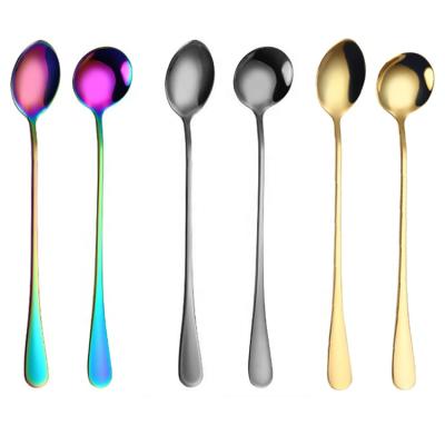 China New Style Coffee Viable New Arrival Teaspoon Colorful Ice Round Round Spoon Stainless Steel Viable Creative Spoon Handle Long for sale