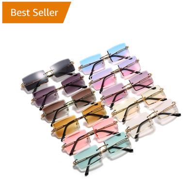 China Fashion Sunglasses 2021 Frameless Sun Glasses Shades Men Women Sun Glass New Fashion Ladies Vintage Rectangle Rimless Custom Trendy Square Small for sale