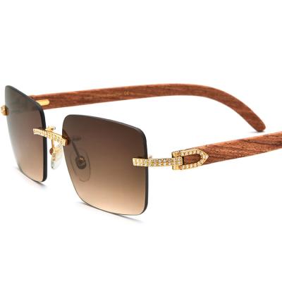 China Natural Shades Of Materials Ladies And Men Diamond Wood Sunglasses In Gold Rimless With Brown Gradient Lens Men Women Luxury Optical Eyewear 2021 New for sale