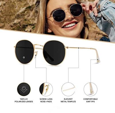 China Small Round Trendy Round Metal Polarized Sunglasses For Women Men Classic Vintage Retro Shades Polarized UV400 Protection Mirrored Len for sale