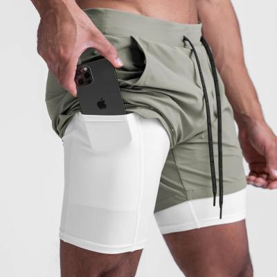 China Wholesale Summer QUICK-DRY Five-Point With Pockets Leisure Quick-drying Double-Layer Two-in-one Running Fitness Men's Sports Shorts for sale