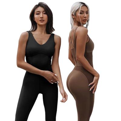 China Wholesale QUICK DRY sleeveless elastic fitness yoga set backless jumpsuit woman workout clothing sports one-piece jumpsuit for sale