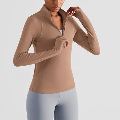 China Lulu Collar Jack Zipper Sportswear Fitness Women Thumb Top Half-zip Quick-Drying Solid Color Breathable Comic Jackets for sale