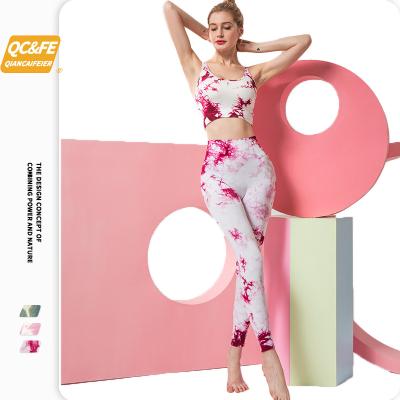 China Breathable Seamless Tie Dye Printing Yoga Suit 2 Piece Sports Bra Sports Bra Crop Gaiters Gym Fitness Tracksuit Workout Workout Yoga Set Top for sale