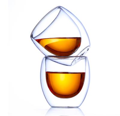 China Viable Egg Shaped Borosilicate Double Wall Coffee Tea Espresso Glass Mug for sale