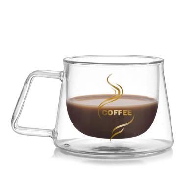 China Double Wall Glass Viable Coffee Mugs With Handle, Insulated Coffee Glass Mug Cappuccino Tea Latte Glass Mugs for sale