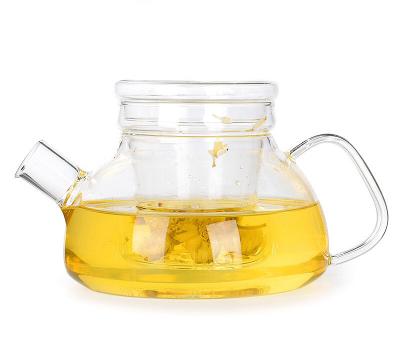 China Borosilicate Glass Perfect Viable Clear Heat Resistant Teapot With Infuser For Loose Display Tea for sale