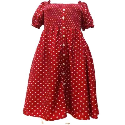 China 2022 Modern Women Tunic Dot Smocked Red Chiffon Ruched Polka Dot Blast Sleeve Anti-Static Casual Dress for sale