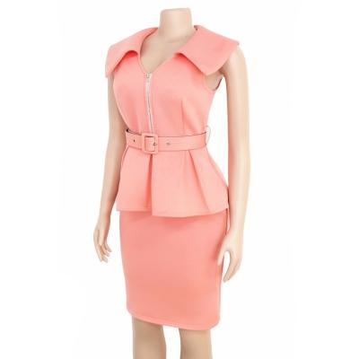 China High quality anti-static elegent sexy sleeveless set office women arabic work formal pink dress lady for sale