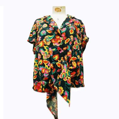 China 2022 washable new fashion v-neck turn down work shirt tie knot button down top 100% rayon women blouse for sale