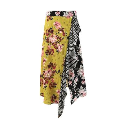 China Viable 2021 Summer Fashionable Splice Bohemian Skirt Casual Irregular Floral Sparkly Zipper Beach Sequins Long Slit for sale