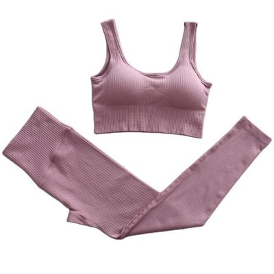 China OEM Breathable 2pcs Yoga Suit High Quality Tights Shaping Wear Bra Long Pants Sweatsuit Running Workout Set Women Fitness Sportswear for sale