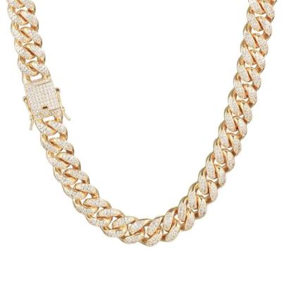 China 10mm Western Simple Hiphop 18K Gold Plated Full Zircon Rhinestone Cuban Chain Street Style Hip Hop Necklace Men's Cuban Chain for sale