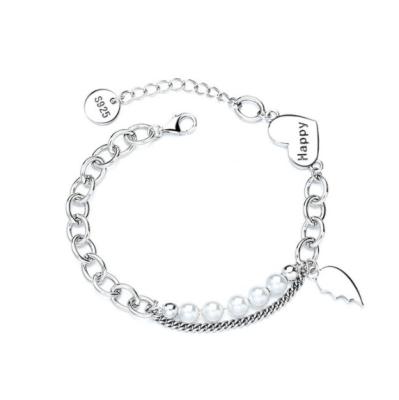 China Other 2021 S925 Hot Selling S925 Korean Simple Silver Version Small Angel Wings Pearl Love Light Luxury Bracelet for sale