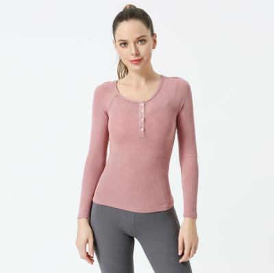 China Breathable Long Sleeve Yoga T-Shirt For Woman Bodybuilding Skinny Booty Diet Sporty Training Upper Tank for sale