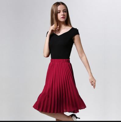 China Sustainable Vintage High Waisted Knife Pleated Chiffon Women Skirt for sale