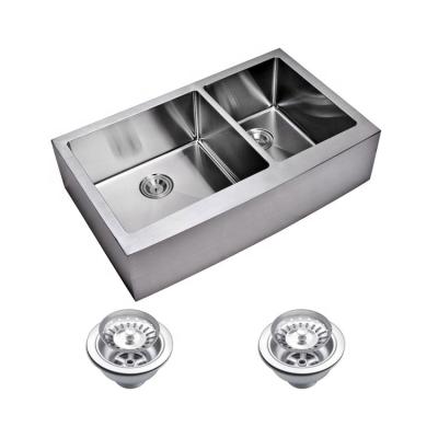 China Without Faucet SS304 Double Bowl Farmhouse Apron Sink Stainless Farmhouse Sink for sale