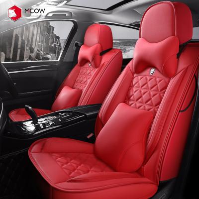 China Brief & 2021 Simple Color Car Accessories Fashion Four Seasons Full Leather Car Cushion Cover For Universal Seat Cover for sale