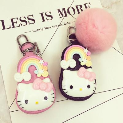 China Fashion Mcow 30+ Low MOQ Design Factory Price Car Key Case Leather Wallet With Kitty Face for sale