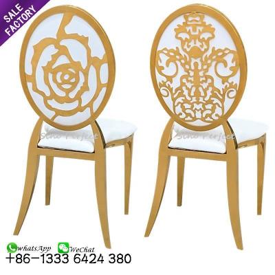 China (Other)Adjustable Gold Wedding Flower Leather Upholstery Dining Chairs Room Stainless Steel Modern Elegant Banquet for sale