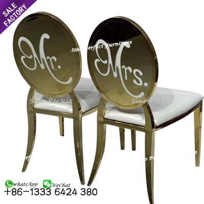 China Contemporary European Style Banquet Event Furniture Stainless Steel Gold Cheap Wedding Round Back Chair for sale