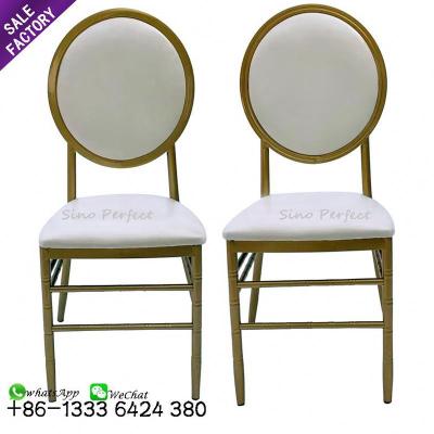 China Modern Wholesale Commercial Modern Design Round Back Metal Iron Gold White Hotel Event Wedding Dining Chair for sale