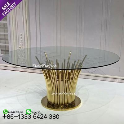 China Modern Luxury White Tempered Glass Furniture Reception Decorations Stainless Steel Silver Tables For Wedding And Banquet Event for sale