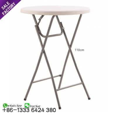 China Contemporary Promotional Cheap Hotel Furniture Round White Portable Plastic Easy Folding Theme Party Camping Picnic Cocktail Cocktail Table for sale