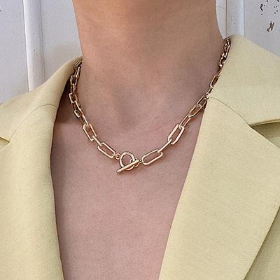 China VKME High Quality Fashion Gold Toggle Clasp Minimalist Necklace For Women Twist Silver Color Chunky Thick Lock Choker Chain Necklaces for sale