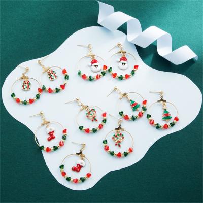 China Latest High Quality Personality Christmas Crystal Hoop Earring Set For Women Santa Claus Xmax Tree Gift Pendant Stud Earrings Set for sale