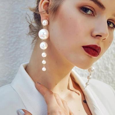 China Wholesale High Quality Fashionable Elegant Beads Big String Long Dangle Earrings For Women Wedding Party Gift for sale