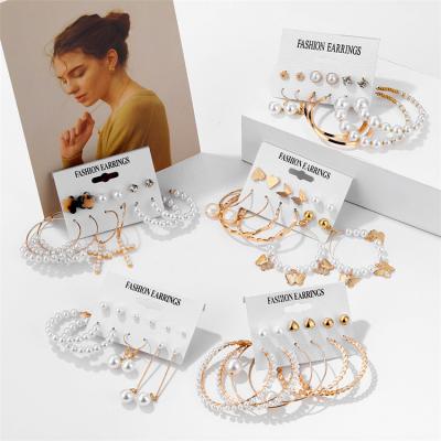 China Jewelry Set Jewerly High Quality Acrylic Pearl Gold Plated Circle Earrings Set For Women Girls Geometric Tassel Drop Butterfly Stud Earrings for sale