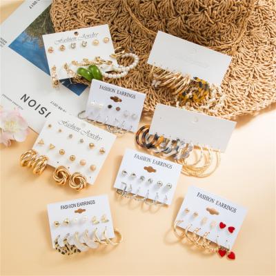 China High Quality VKME Fashion Acrylic Pearl Stud Earrings Set Mixed Designs Gold Plated Stainless Steel Hoop Earrings Set Jewelry for sale