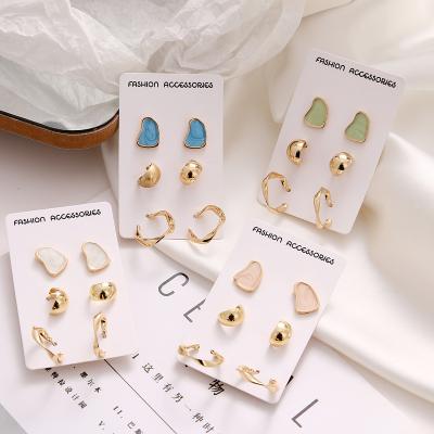 China Wholesale High Quality VKME Fashion Gold Plated Acrylic Resin Stud Earrings Set For Women Vintage Alloy Circle Earrings Set for sale