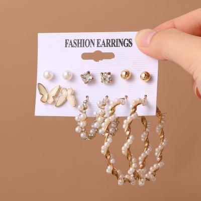 China High Quality VKME Acrylic Pearl Punk Earrings Set For Women Gold Plated Stainless Steel Hoop Earring Fashion Jewelry for sale