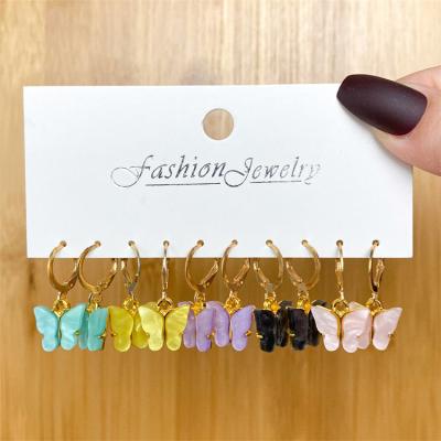 China High Quality VKME Lovely Personality Cute Earrings Set Colorful Butterfly Resin Drop Circle Earrings For Women Fashion Jewelry for sale