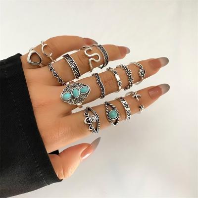 China Vintage High Quality VKME Bohemian Geometric Joint Ring Set For Women Butterfly Flower Chain Finger Ring Set Fashion Gothic Jewelry Punk Gift for sale